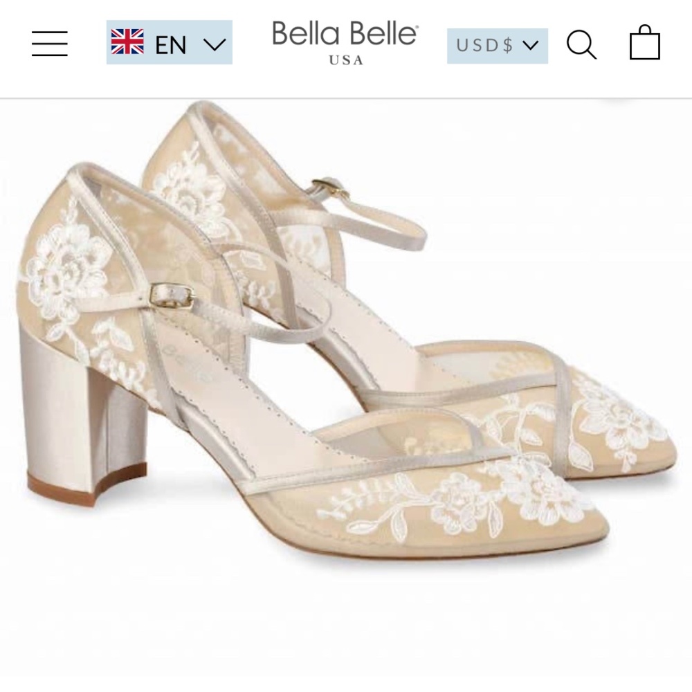 Bella Belle Chelsea Ivory/Nude, Lace, Block Heel Size 7